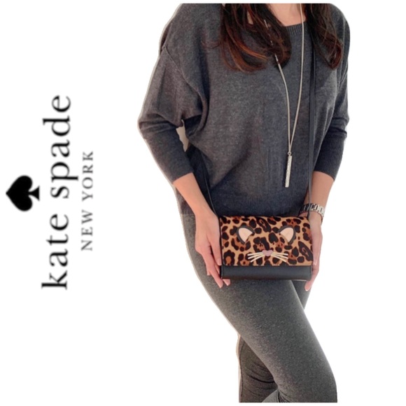 NWT Kate Spade leopard Leather Crossbody clutch - Picture 2 of 6